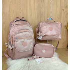 Kit 3 Peças Mochila Escolar + estojo + lancheira metalizada