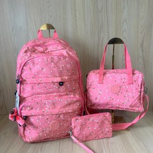 Kit Mochila Escolar 3 Peças – Mochila + Bolsa Transversal + Bolsinha